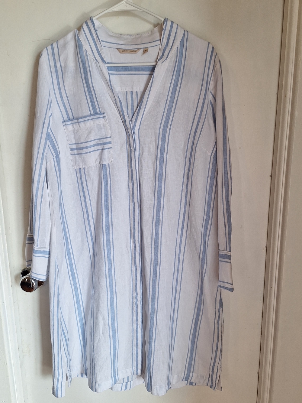 Soft Surroundings White and Light Blue Striped Tunic